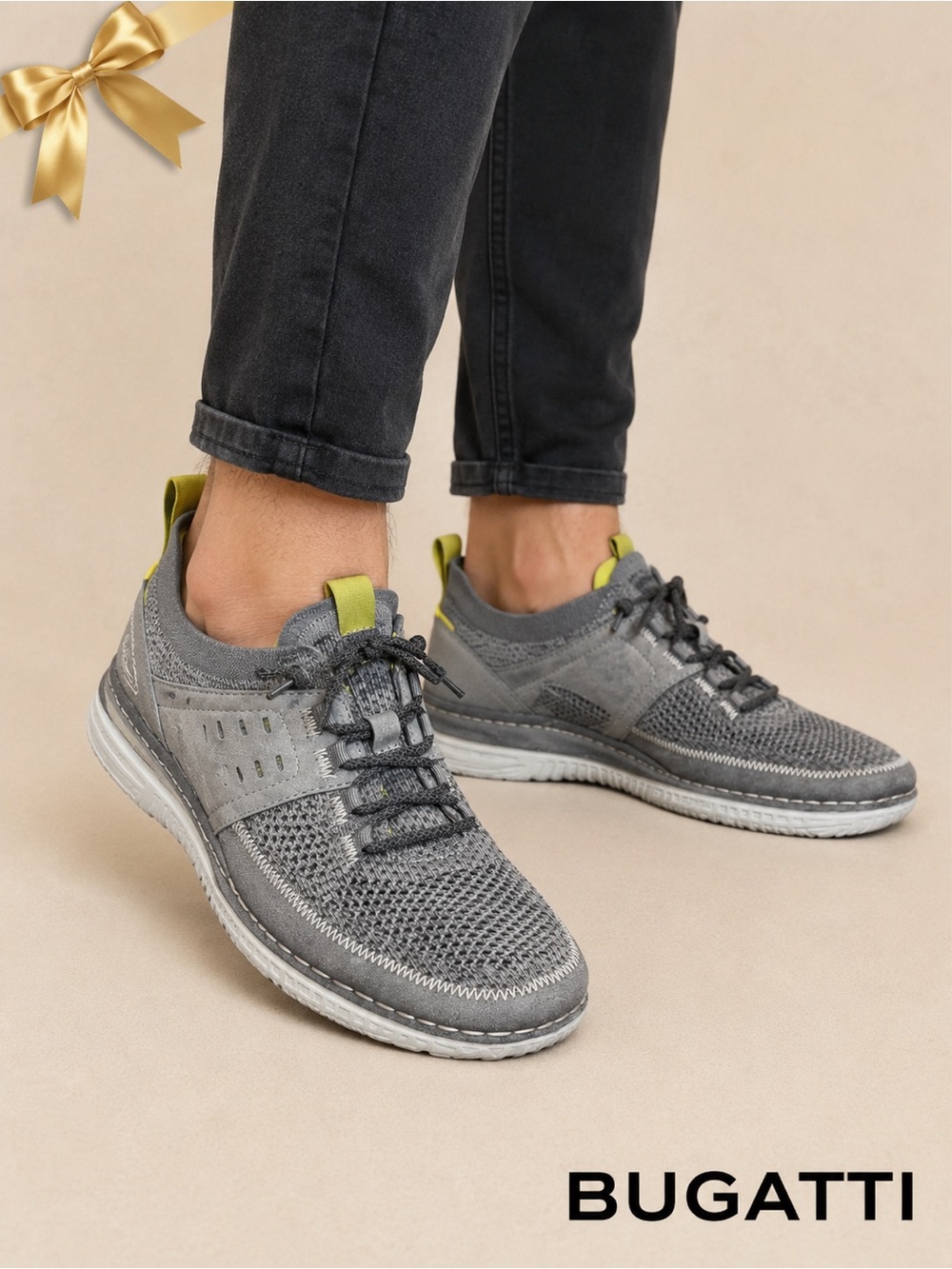 Bugatti Bimini Flex Stitch Gray Knit Comfort Sneakers Men’s US 8 EU 41